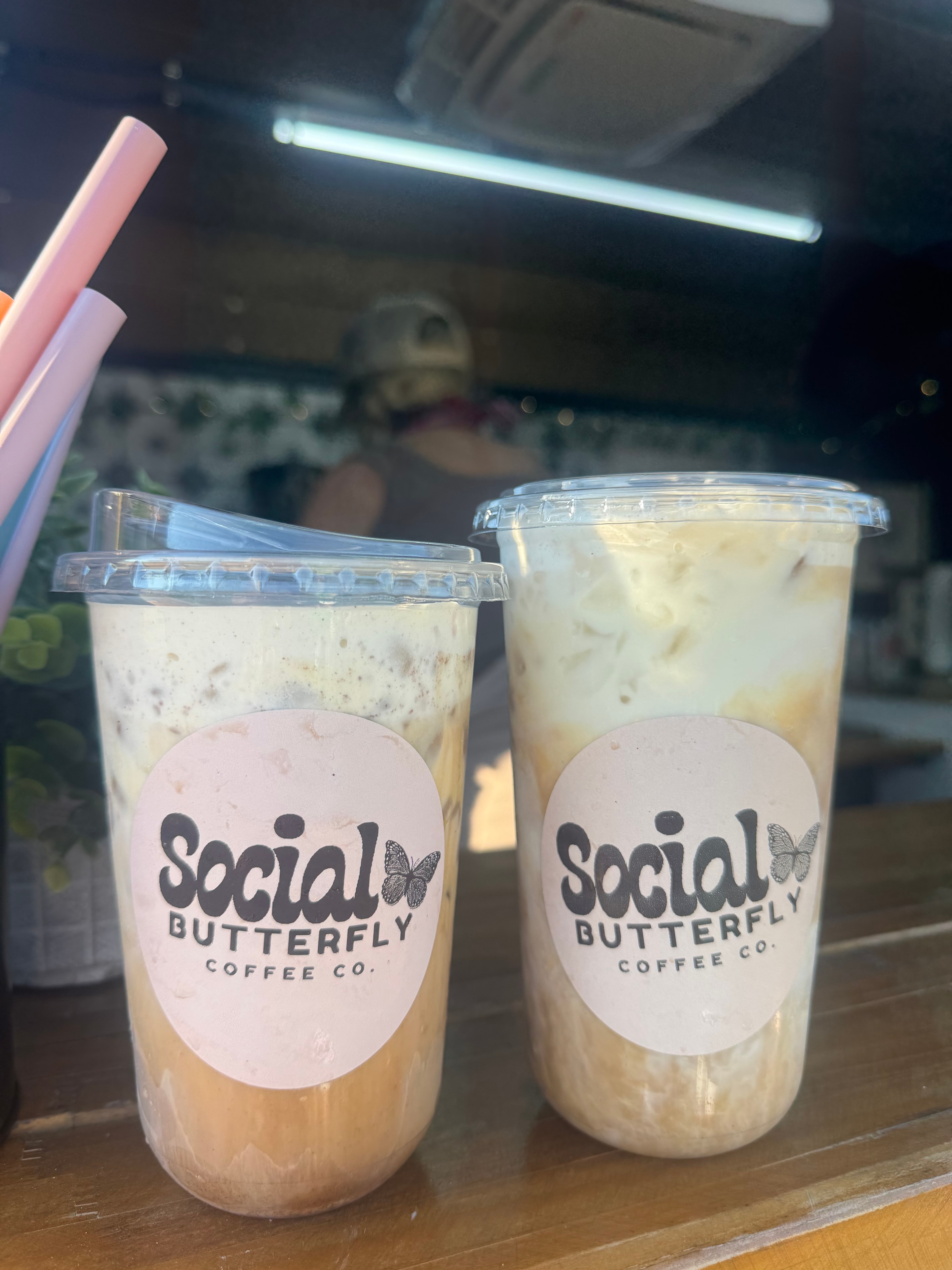 Two Social Butterfly Coffee Co branded iced drinks
